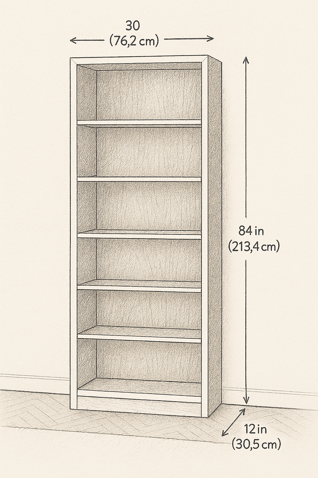 Custom Solid Wood Bookcase - 30" Wide Standard Unit Example