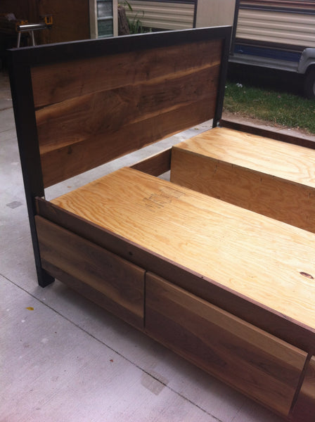 Modern Sappy Walnut Queen Platform Bed w/ six drawers