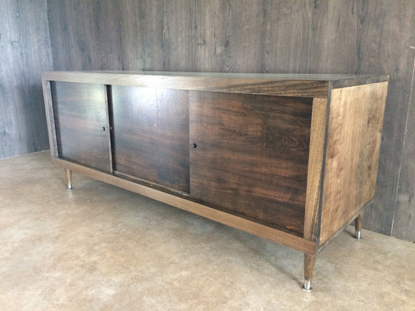 Walnut Hardwood 5' Tv console, buffet table, modern mid century