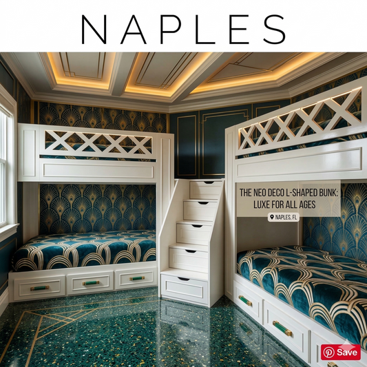 Official Naples: Bespoke L-Shaped Twin over Twin Quad Bunk Suite - Professional-Grade Heavy-Duty Bunk Beds with Colonial Trim & Integrated Storage