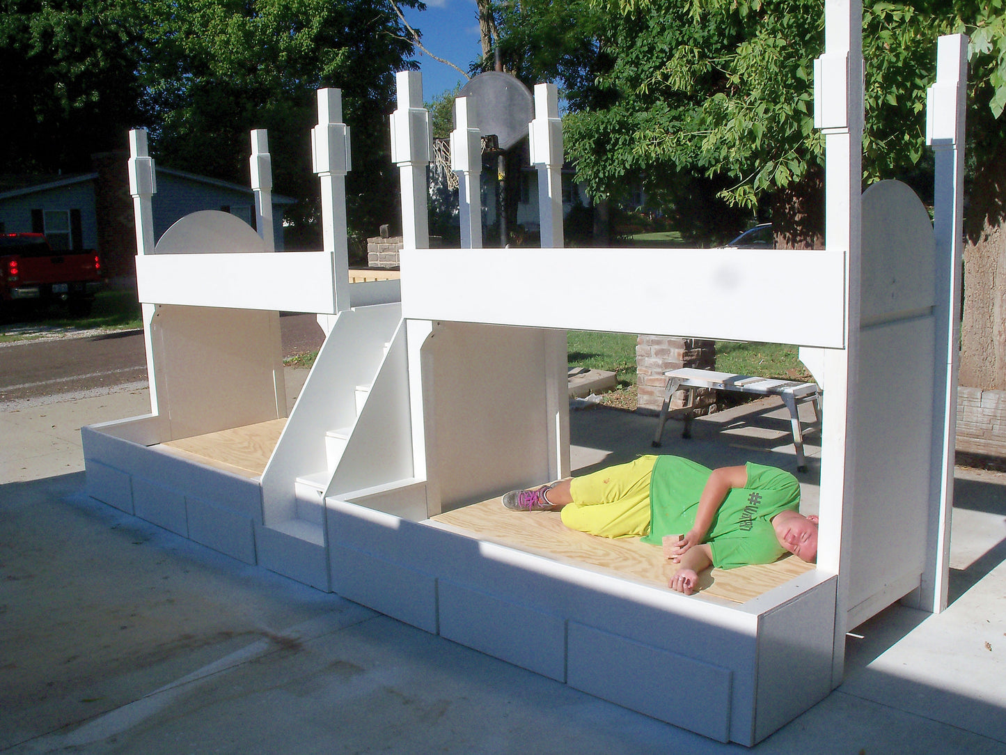 The Belmar: Bespoke Twin Over Queen Straight Quad Bunk Suite - Handcrafted High-Capacity Bunk Beds with Integrated Storage Staircase