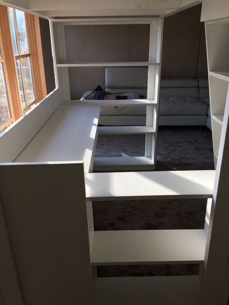 Kids Loft Bed with Desk, Bookcases, Drawer & Corkboard