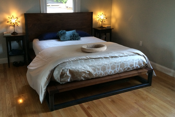 King size West Walnut Bed, Industrial bed