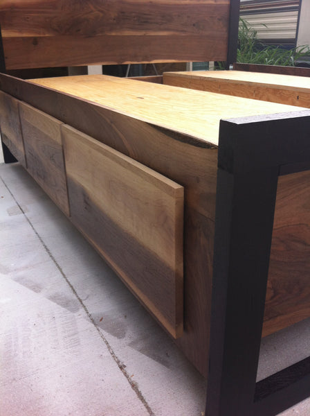 Modern Sappy Walnut King Platform Bed w/ four drawers