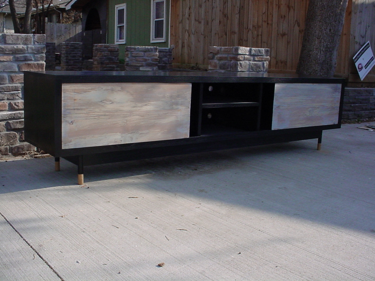 Black Hardwood 7' Tv console, buffet table,
