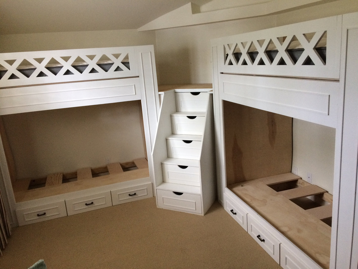 The Naples: Bespoke L-Shaped Twin over Twin Quad Bunk Suite - Professional-Grade Heavy-Duty Bunk Beds with Colonial Trim & Integrated Storage