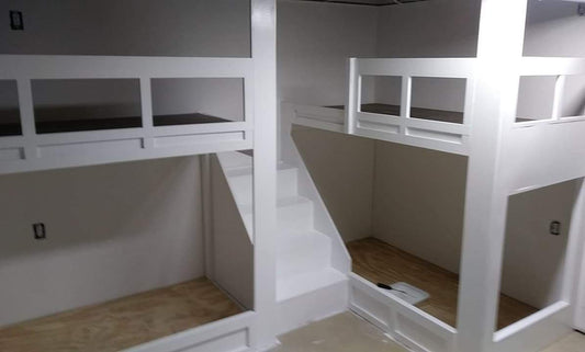 The Blackwell: Bespoke L-Shaped Twin over Twin Quad Bunk Suite - Handcrafted High-Capacity with Integrated Residential Stairwell