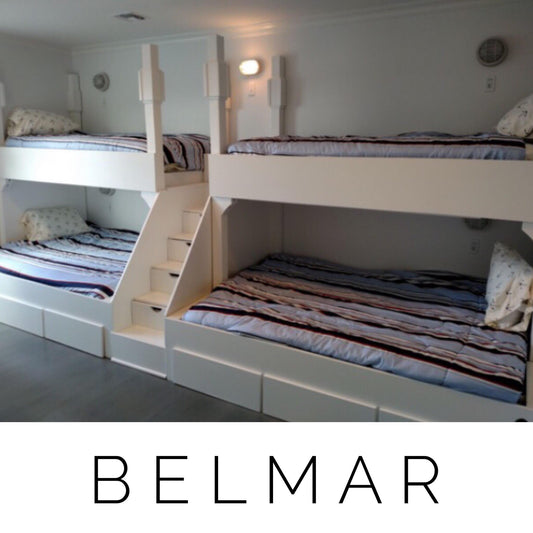 The Belmar: Bespoke Twin Over Queen Straight Quad Bunk Suite - Handcrafted High-Capacity Bunk Beds with Integrated Storage Staircase